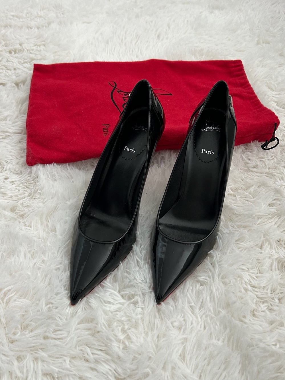 Christian Louboutin Sporty Kate Black Patent Leather Pumps Red Sole Heels 37.5